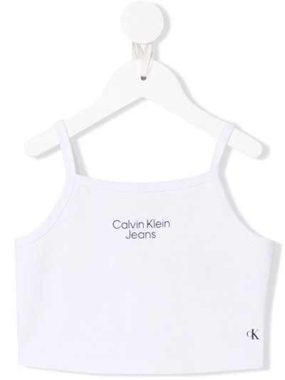 Calvin Klein Kids' Cropped Logo-print Cami Top In White
