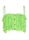 Msgm Jacquard Taffeta Cropped Top With Rouges In Fluo Green