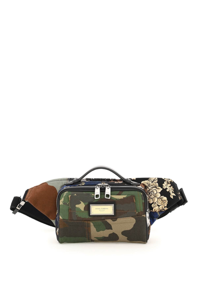 Dolce & Gabbana Patchwork Camouflage Belt Bag In Green,khaki,black