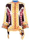 La Doublej Cape-effect Printed Silk-twill Shirt In Nude