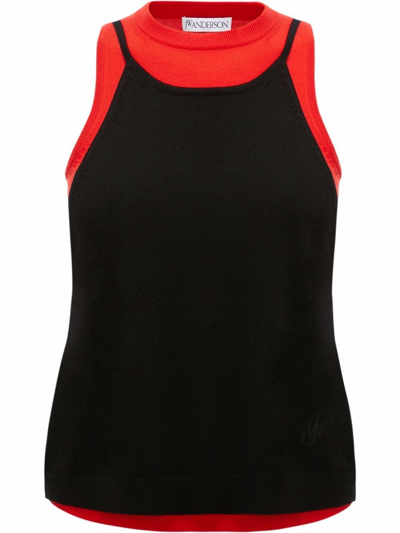 Jw Anderson Red And Black Layered Wool Tank