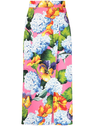 Dolce & Gabbana Hydrangea-print Cady Pencil Skirt In Multicolore