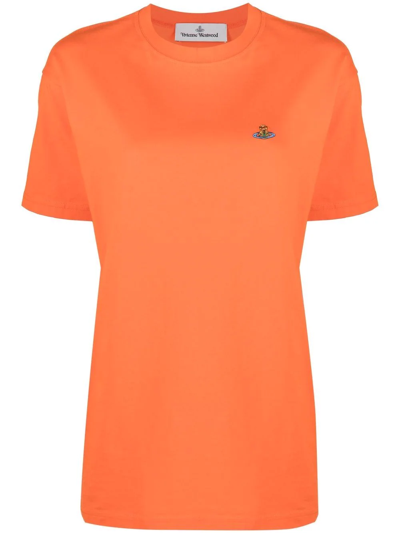 Vivienne Westwood Orb-embroidered Organic-cotton T-shirt In Orange