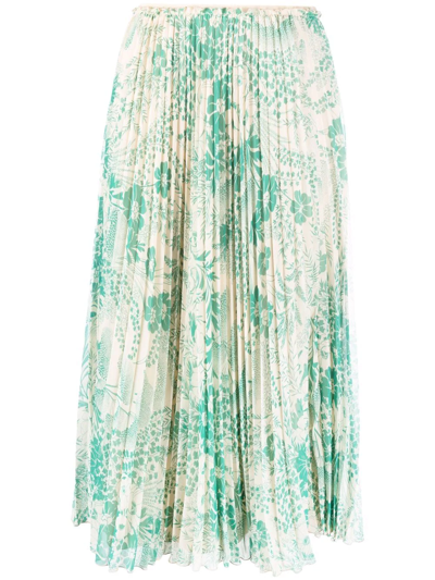 Red Valentino Pleated Floral-print Crepe Midi Skirt In Green