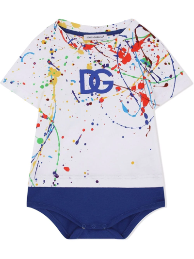 Dolce & Gabbana Babies' Paint-splatter Logo Body In Blue