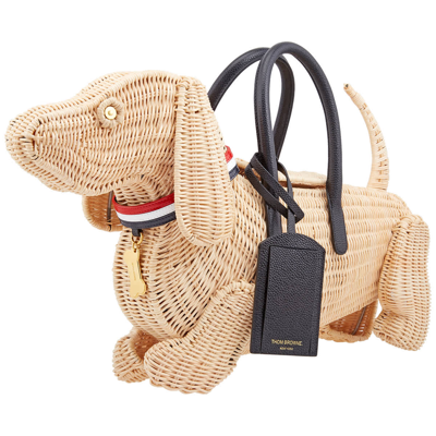 Thom Browne Ladies Off White Natural Wicker Hector Bag In Neutrals