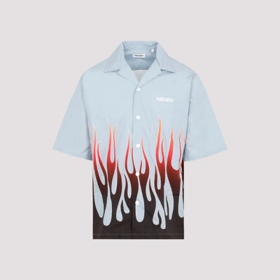 Kenzo Flame-print Branded Short-sleeve Shirt In Blue