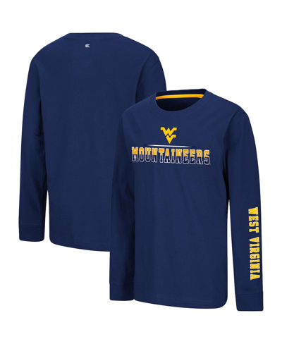 Colosseum Boys Youth  Navy West Virginia Mountaineers Two-hit Long Sleeve T-shirt