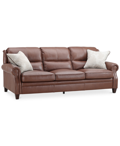 Furniture Marick 93" Leather Roll Arm Sofa, Created For Macy's In Brown