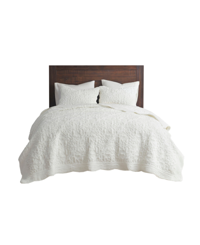 Madison Park Closeout!  Aster Embroidered Faux Fur 3-pc. Coverlet Set, Full/queen In Ivory