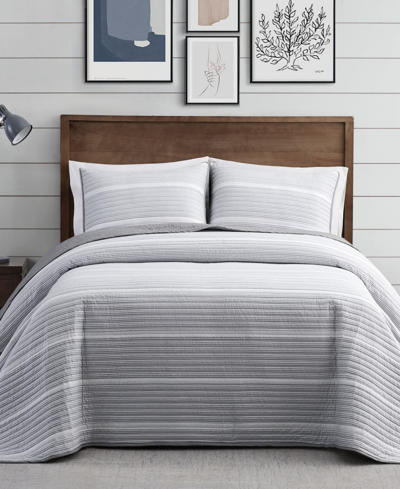 Brooklyn Loom Niari Yarn Dye Stripe 3 Piece Quilt Set, Full/queen In Gray