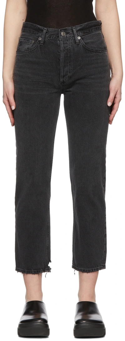 Agolde Black Cotton Crop Lana Jeans