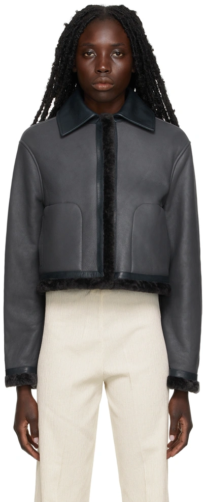 Jil Sander Shearling-trimmed Leather Jacket In 017 Charcoal
