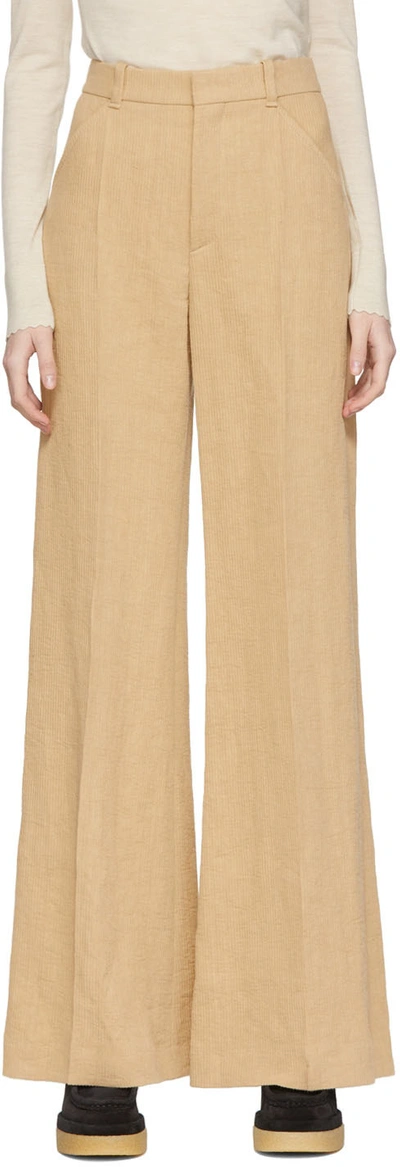 Chloé Wide-leg Pleated Linen-voile Trousers In Beige