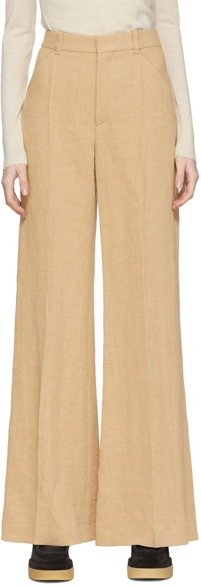 Chloé Wide-leg Pleated Linen-voile Trousers In Pearl Beige