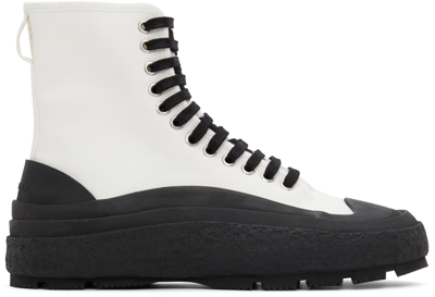 Jil Sander Off-white Canvas High-top Sneakers In Black And White