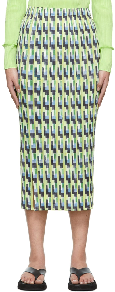 Issey Miyake Geometric-print Technical-pleated Midi Skirt In Multicolour