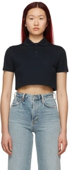 Saint Laurent Embroidered-logo Cropped Polo Shirt In Noir