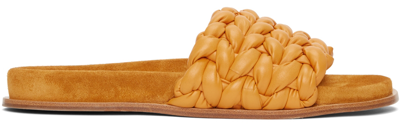 Chloé Kacey Woven Calfskin Flat Sandals In Saffron Orange