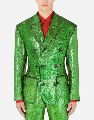 Dolce & Gabbana Sequinned Double-breasted Blazer In Green