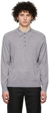Theory Regal Wool Long Sleeve Polo Shirt In Cool Heather Grey