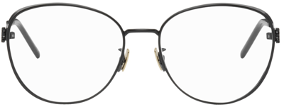 Saint Laurent Engraved-logo Round-frame Glasses In Black
