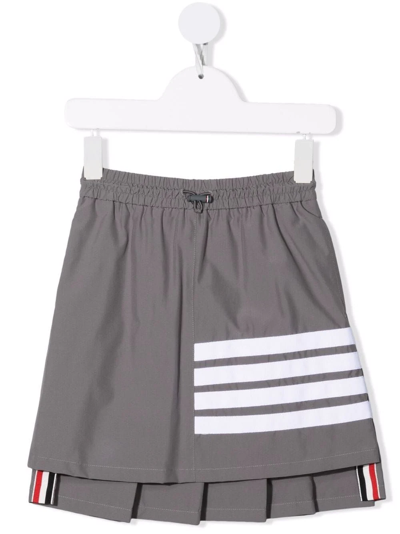 Thom Browne Kids' Grey 4-bar Pleated Ripstop Skirt