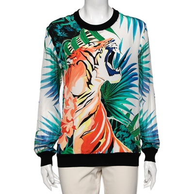 Pre-owned Roberto Cavalli Multicolor Printed Silk Long Sleeve T-shirt M