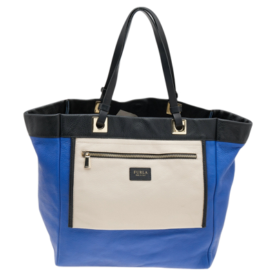 Pre-owned Furla Tri Color Leather Shopper Tote In Multicolor