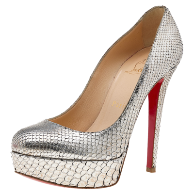 Pre-owned Christian Louboutin Gold Python Bianca Platform Pumps Size 36