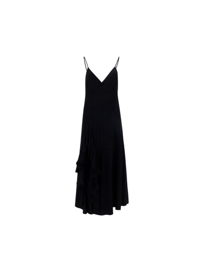 Loewe Ruffle-detail Midi Dress In Black