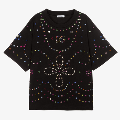 Dolce & Gabbana Girls Teen Rhinestone Dg T-shirt In Black