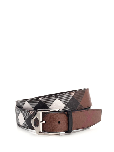 Burberry Ecanvas Belt With House Check Pattern In Brown
