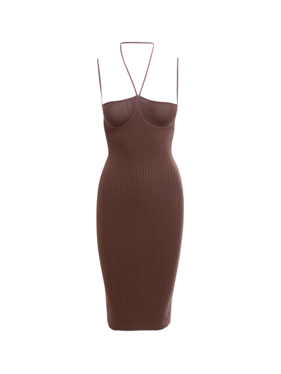 Andrea Adamo Dress With Ribbed Fabric - Atterley In Brown