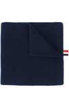 Thom Browne Navy Fine Merino Wool Rib 4-bar Stripe Scarf In Blue