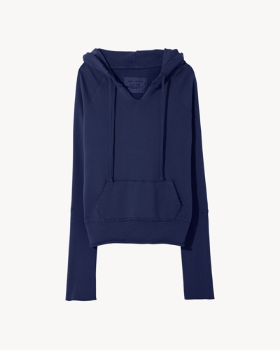 Nili Lotan Janie Distressed Cotton-jersey Hoodie In Marine Blue