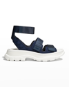 Alexander Mcqueen Blue Touch Strap Sandals In Navy White