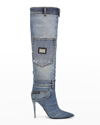 Dolce & Gabbana Blue Jean Denim Patchwork Stiletto Boots In Blue