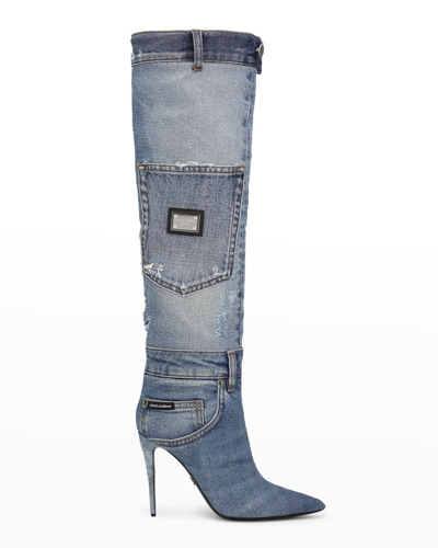Dolce & Gabbana Denim Patchwork Boots In Blue