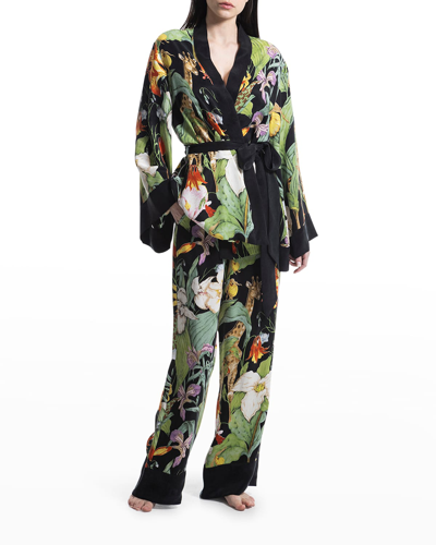 Niluu Printed Vegan Silk Wrap Top In Monroe