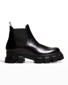 Prada Men's Monolith Brushed Leather Chelsea Boots In Nero