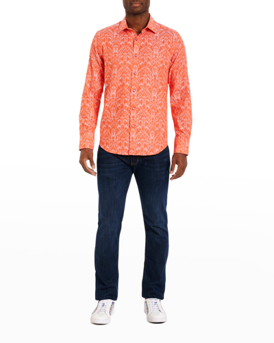 Robert Graham Men's Highland Stretch Cotton Jacquard Sport Shirt In Coral