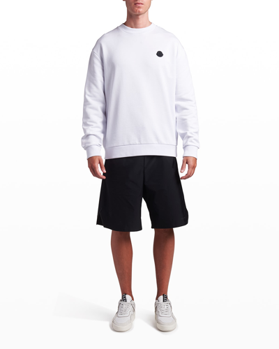 Moncler Men's Contrast-logo Crew Sweatshirt In White