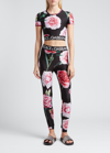 Dolce & Gabbana Floral-print Cropped Logo Band T-shirt In Multiprt