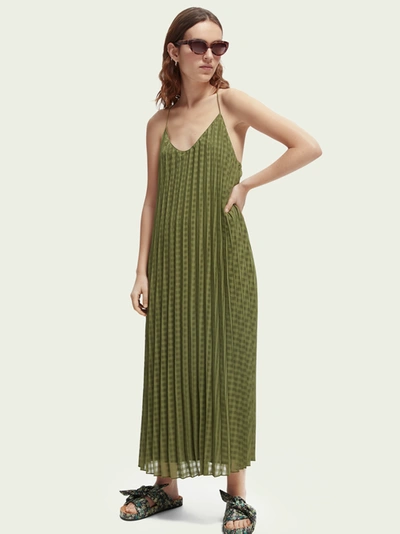 Scotch & Soda Checked Midi Dress With Pleats In Green | ModeSens