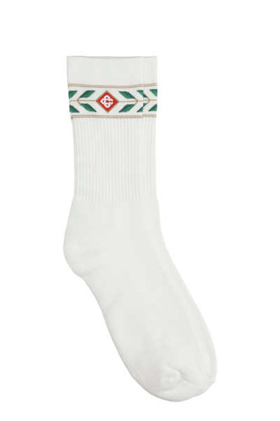 Casablanca Men's Laurel Ribbed Crew Sport Socks In White