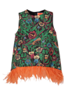 La Doublej La Scala Floral Garden-print Top W/ Feather Trim In Gar0001