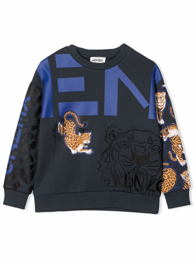 Kenzo Kids' Anthracite Sweatshirt With Tiger Print In Antracite