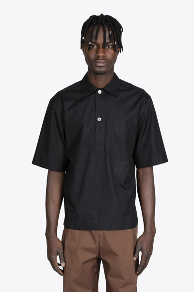 Aglini Nero Black Cotton Poplin Polo Shirt