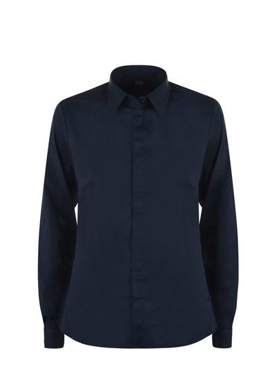 Fay Long Sleeved Stretch Shirt In Blue
